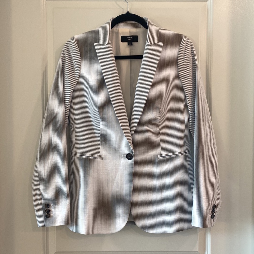 J. Crew Women’s White and Blue Striped Blazer 365